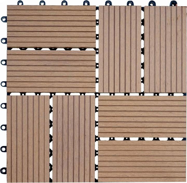 Immagine prodotto Swisshandel24 Piastrella WPC per pavimento Rodano, aspetto legno balcone/terrazzo, 11x ogni 30x30cm = 1mq (11 x, 30 x 30 cm)