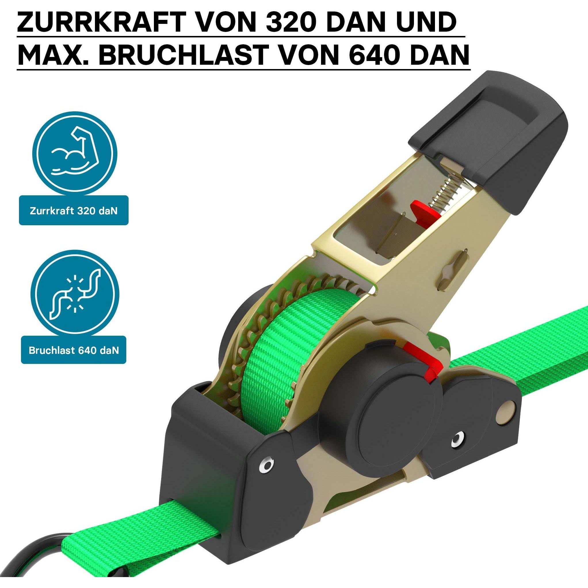Thumbnail - Wiltec, Spanngurt + Ladungssicherung, Automatik Spanngurt 4er Set 3m 25mm 320daN PES selbstaufrollend Zurrgurte