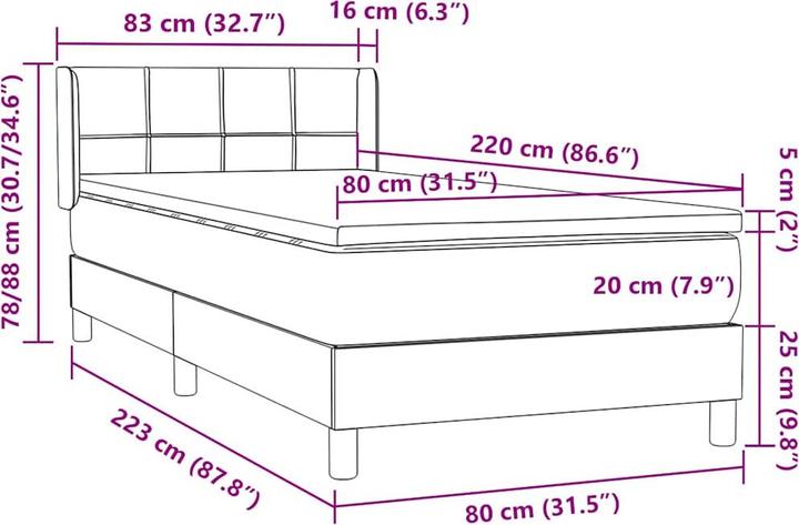 Produktbild vidaXL Boxspringbett (80 x 220 cm)