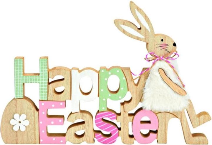 G. Wurm Présentoir, écriture, Happy Easter, décor lapin, en bois coloré (L/H/P) 28x19x2cm (1 x)