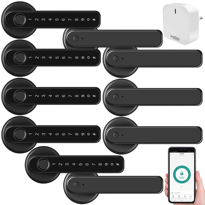 Produktbild VisorTech Sicherheits-Türbeschläge schwarz, Fingerprint Scanner, PIN, 5er Set (Fingerabdruck)