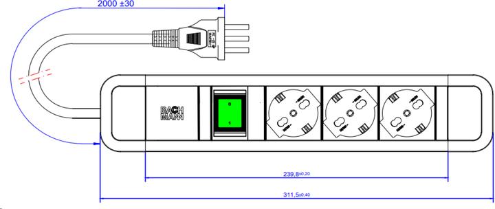 Produktbild Bachmann BACH Steckdosenleiste (3x, CEE 7/3, CEI 23, 2 m)
