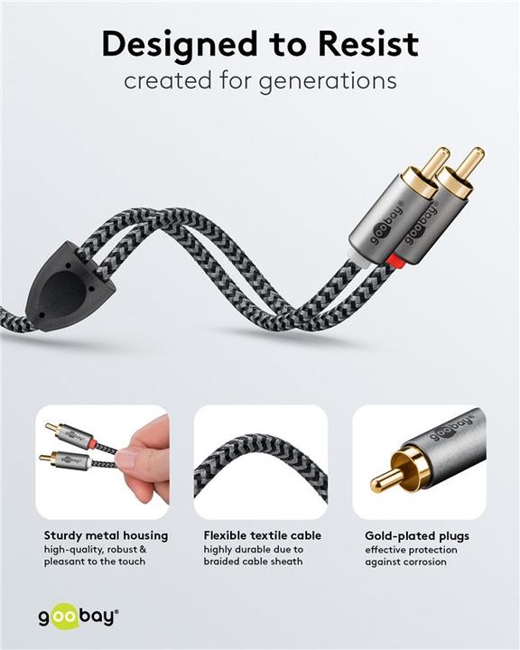 Actual product image Goobay Stereo RCA cable, 2 m, Sharkskin Grey (2 m, Cinch)