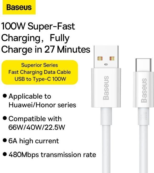 Actual product image Baseus USB A - USB C (0.25 m, USB 3.0, 100 W)