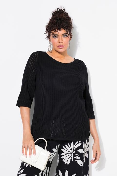 Produktbild Ulla Popken Pullover, Ajourmuster, U-Boot-Ausschnitt, Halbarm (58)
