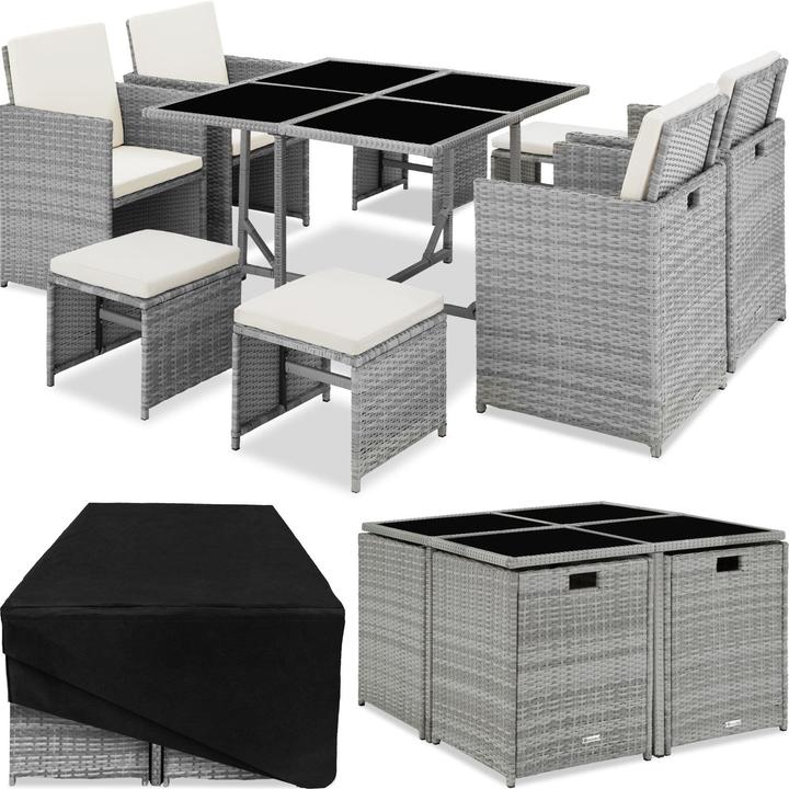 Actual product image tectake Rattan garden furniture set Bilbao 4+4+1 with protective cover, variant 2