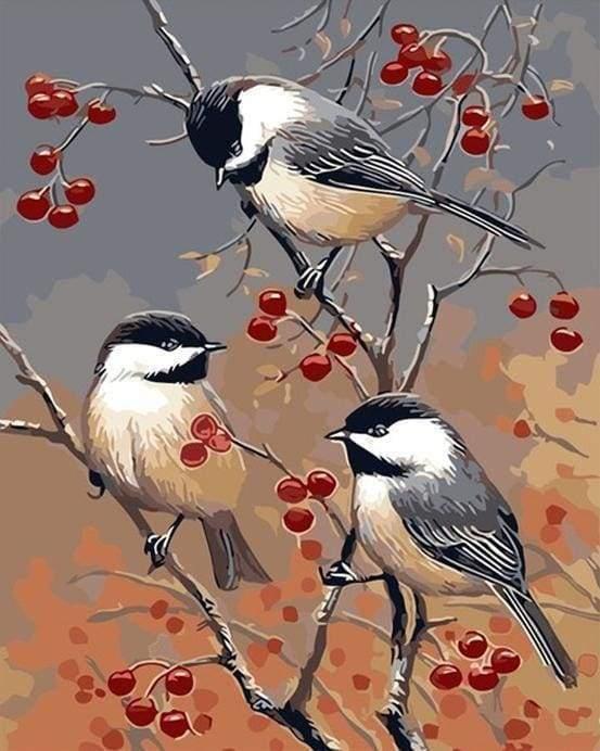 Actual product image Figured'Art Malen nach Zahlen - Vögel und Obstbaum auf Keilrahmen gespannt