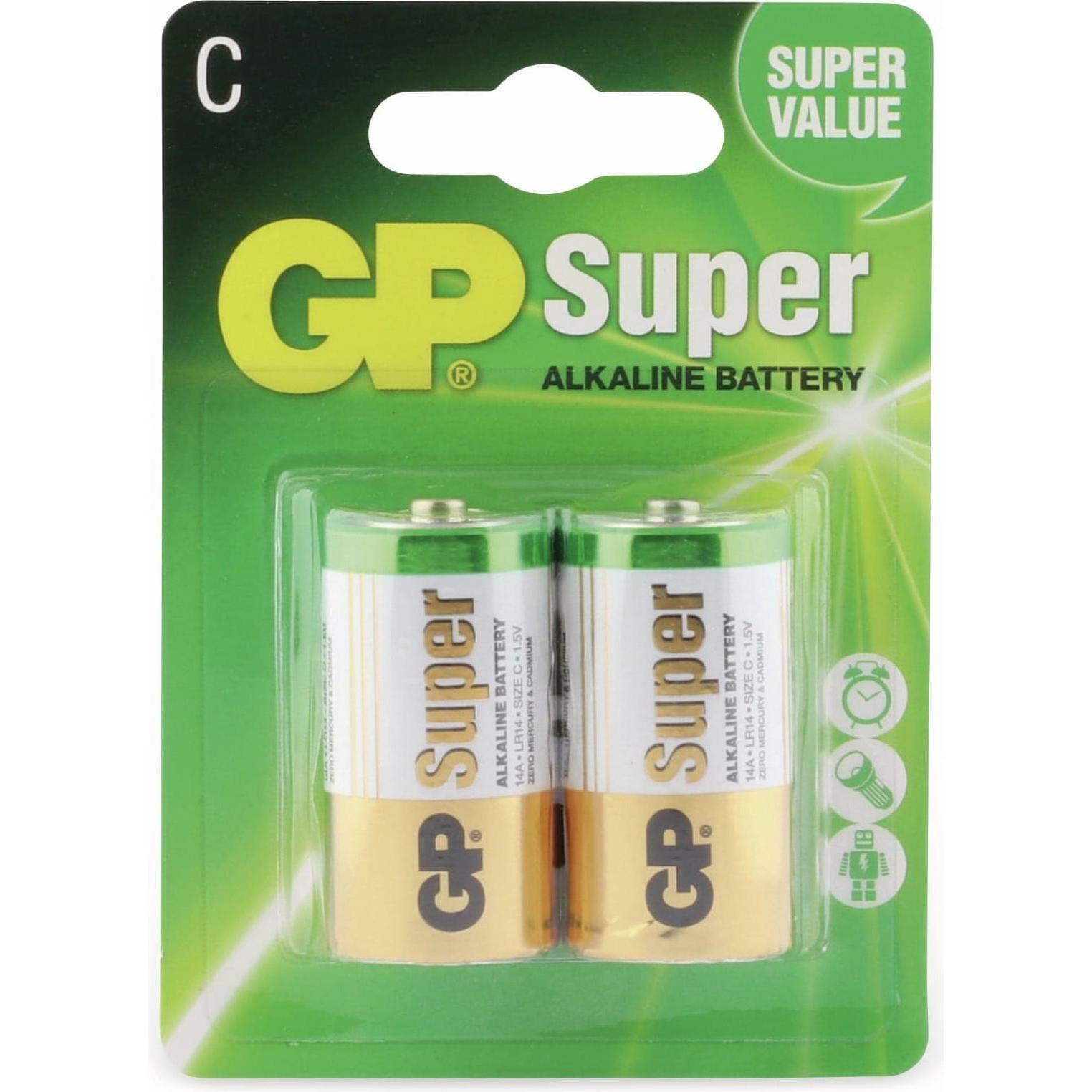GP Batteries 1x2 Super Alcalina 1,5V C Baby LR14 (2 pz., C, 1400 mAh), Batterie + pile