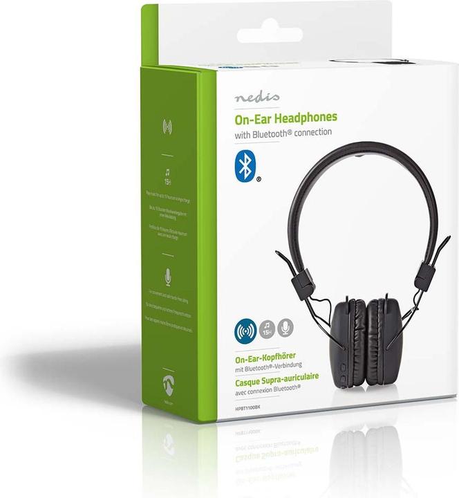 Produktbild Nedis Bluetooth On-Ear Faltbar Integriertes Mikrofon Schwarz, HPBT1100BK, one-Size (Keine Geräuschunterdrückung, 15 h, Kabellos)
