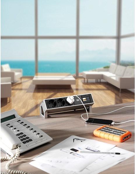 Produktbild Bachmann Desk2 Steckdose 3 x Type F, Edelstahl (3x, CEE 7/3)