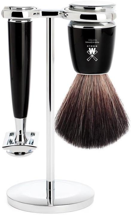 Immagine prodotto Mühle Set da barba, 3 pezzi, pennello da barba con fibra nera, rasoio di sicurezza, compatibile