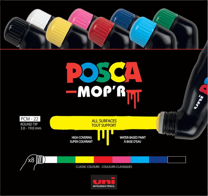 Productafbeelding Posca MOP'R knijpmarker PCM-22 8C - med 8 st. ass. farver (Veelkleurig, 19 mm, 8 x)