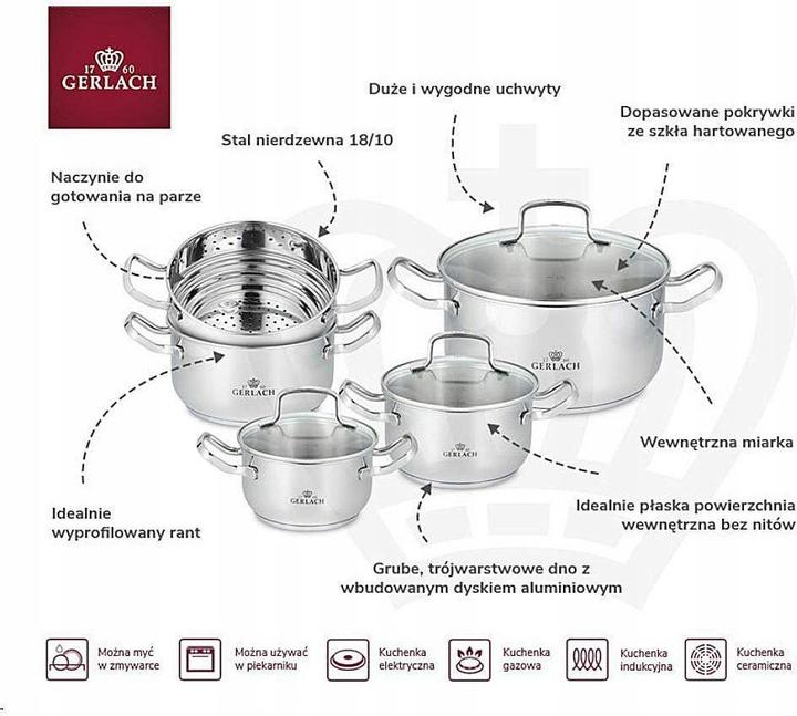 Actual product image Gerlach Pot Simple 9 pc (24 cm, Pan set + pot set, Stainless steel)