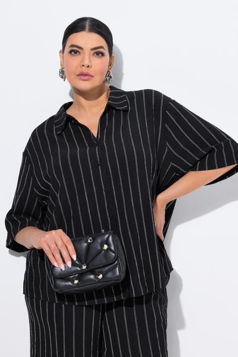 Immagine prodotto Ulla Popken Blusa in jersey a righe con collo da camicia e mezze maniche (46, 48)