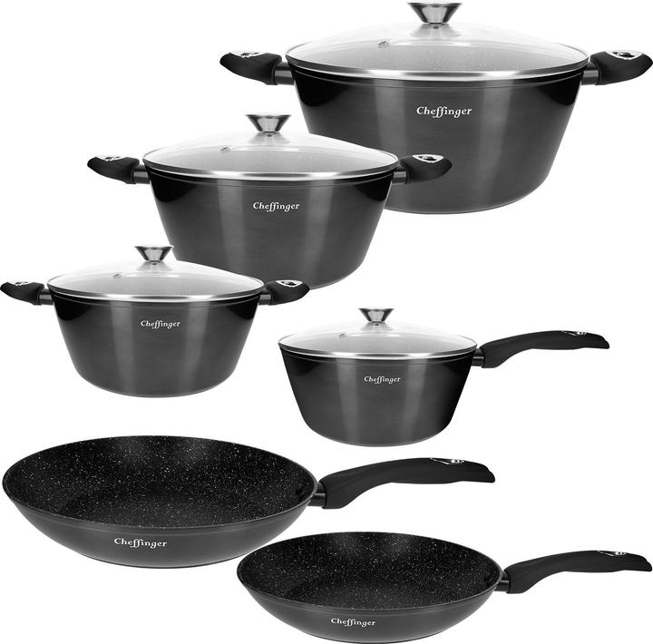 Produktbild JTI Set bestehend aus 10 Teilen - Töpfe, Bratpfannen und Kochtopf (Pfannenset + Topfset, Chromstahl, 28 x 24 cm)