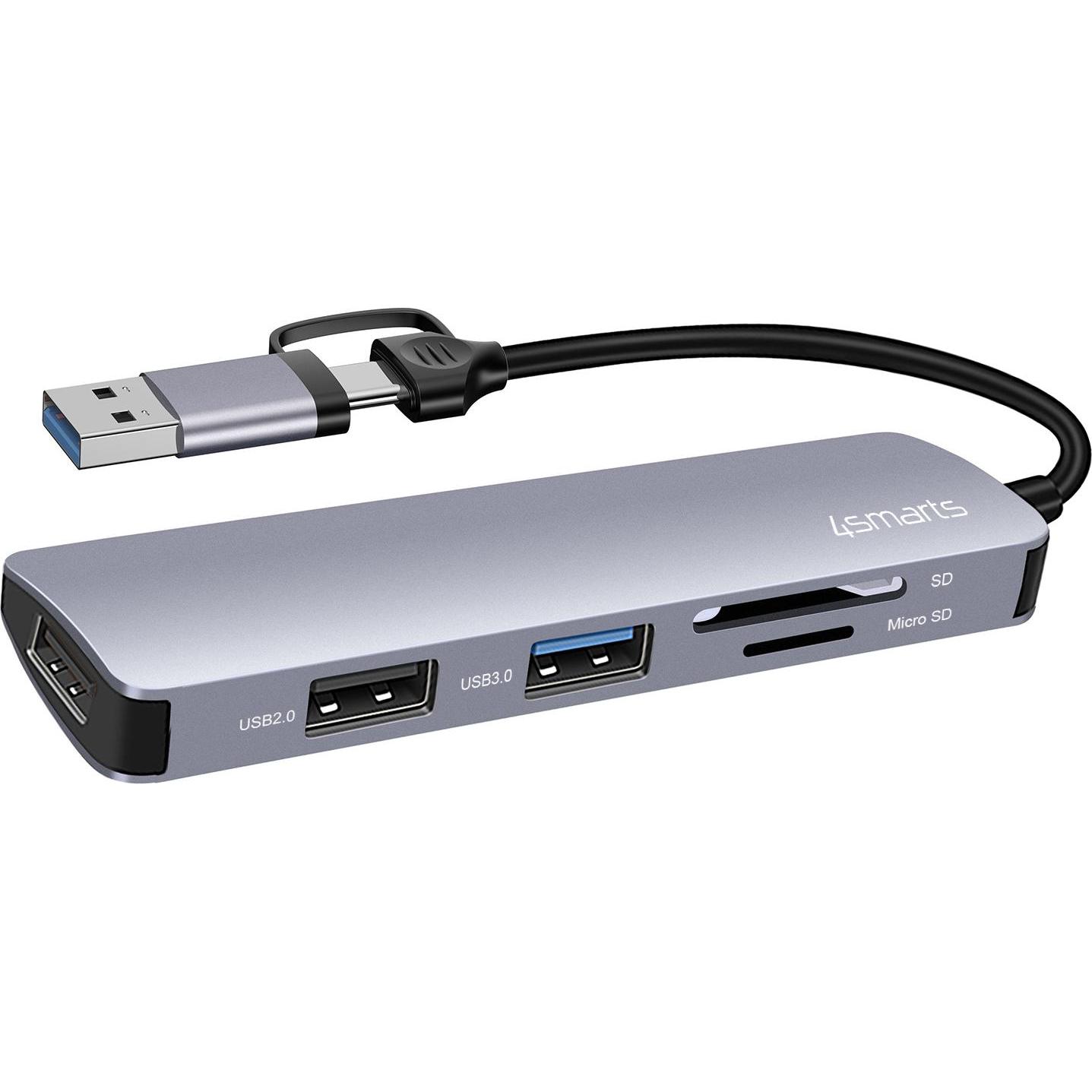 4smarts Universal (USB-A, USB-C, 3 Ports), Dockingstation + USB Hub, Grau