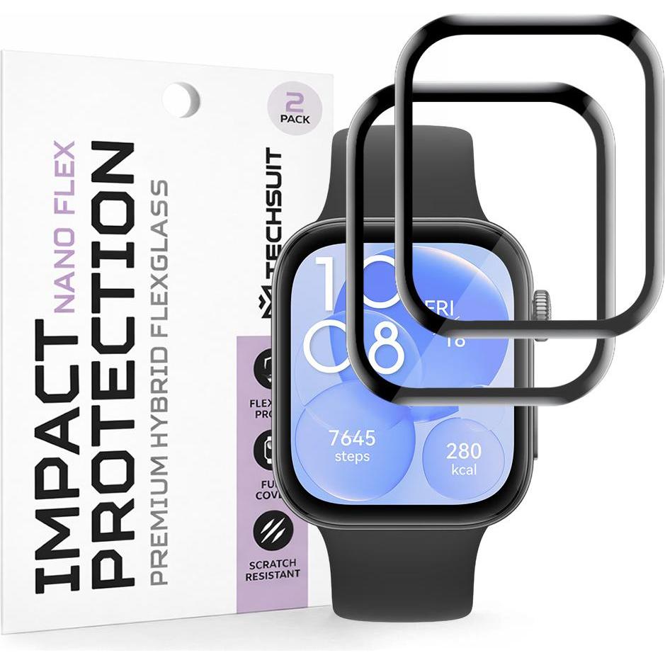 Techsuit - Nano Flex (2 pack) - Huawei Watch Fit 3 - Black, Accessori per smartwatch, Nero