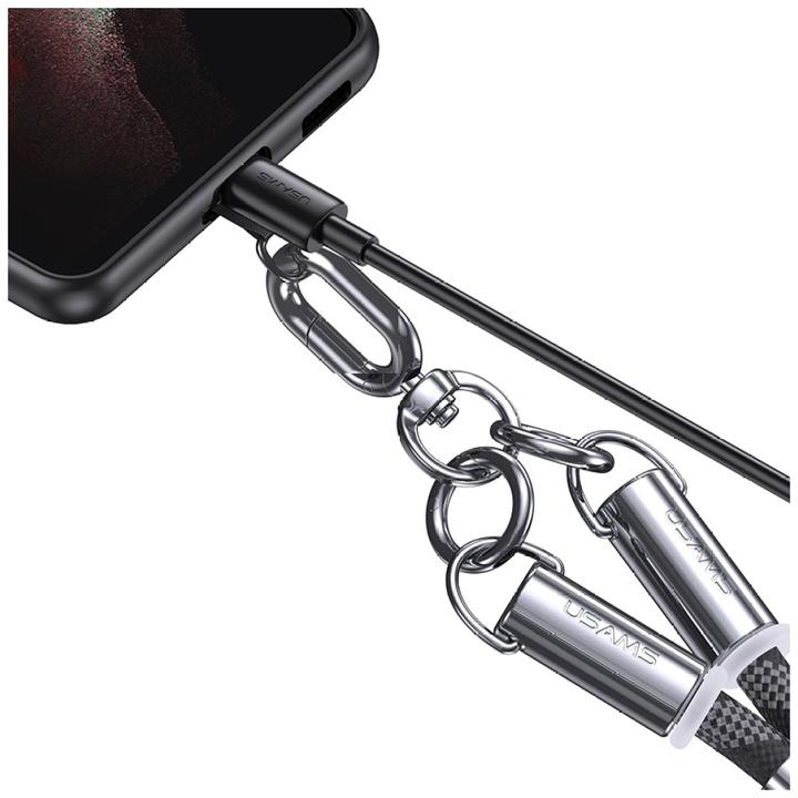 Produktbild Usams Smycz do telefonu z kablem do ładowania SJ745 60W USB-C do USB-C 1.2m czarny (1.20 m, USB 3.2 Gen 1, 60 W)