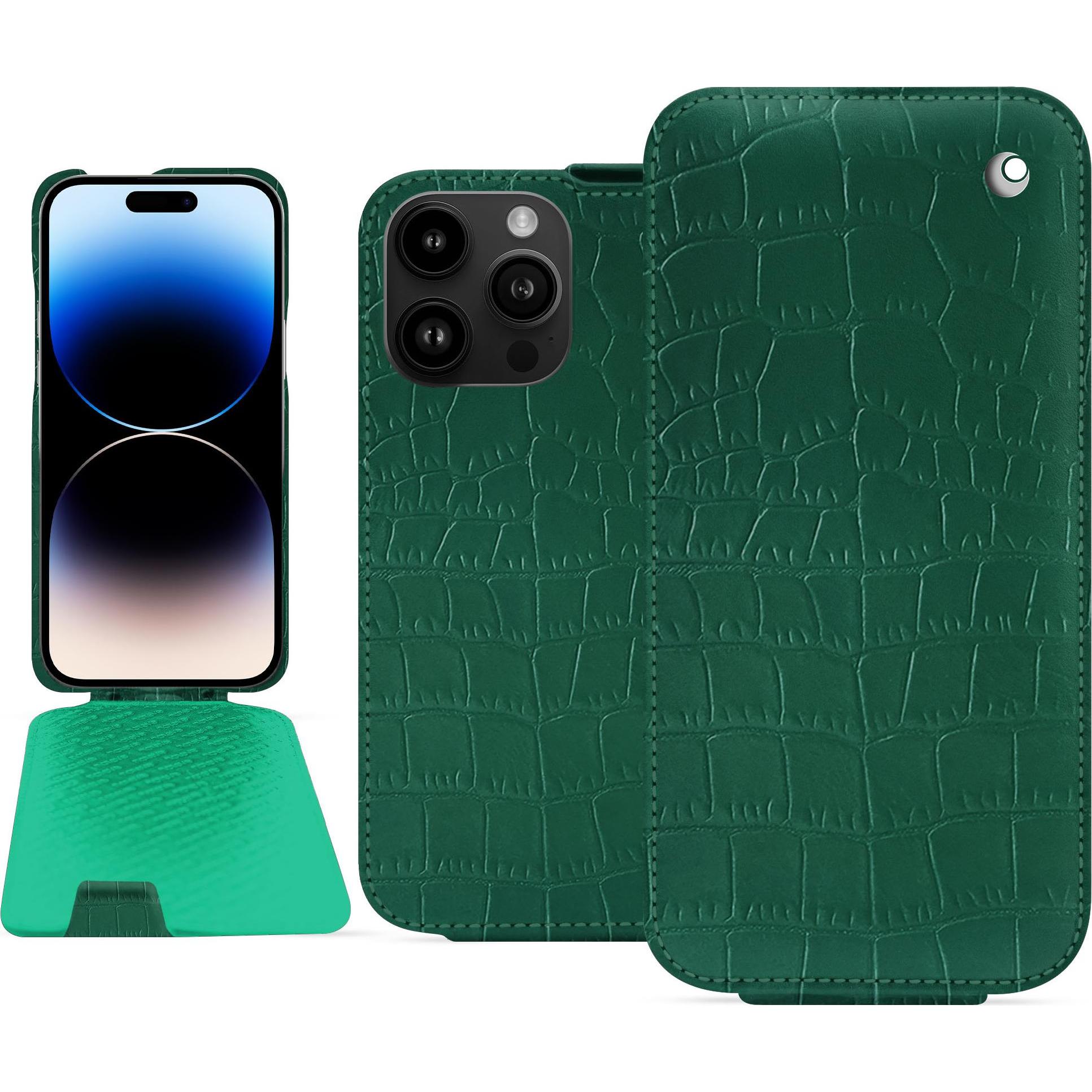 Noreve Lederschutzhülle vertikal (Apple iPhone 15 Pro Max), Smartphone Hülle, Grün