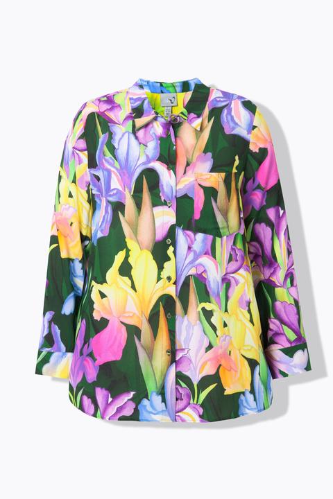 Actual product image Ulla Popken Iris Print Long Sleeve Button Down Blouse (60)