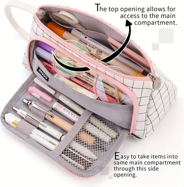 Actual product image Only-Bags.Store Multi-Compartment Pencil Case - Durable Twill Fabric, Handheld Pen & Stationery Organiser for