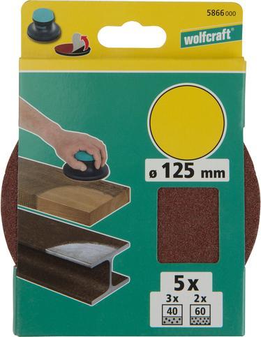Produktbild wolfcraft 1 Haft-Schleifsch.-Set 5-tlg Korund ø125 (120, 80)