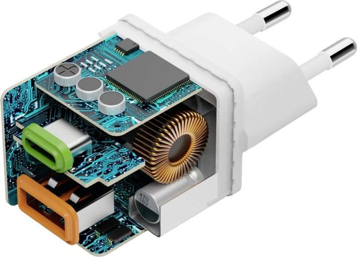 Produktbild Hama Schnellladegerät, 1*USB-C PD, 1*USB-A QC, Mini-Ladegerät, 20W, Weiss (20 W)
