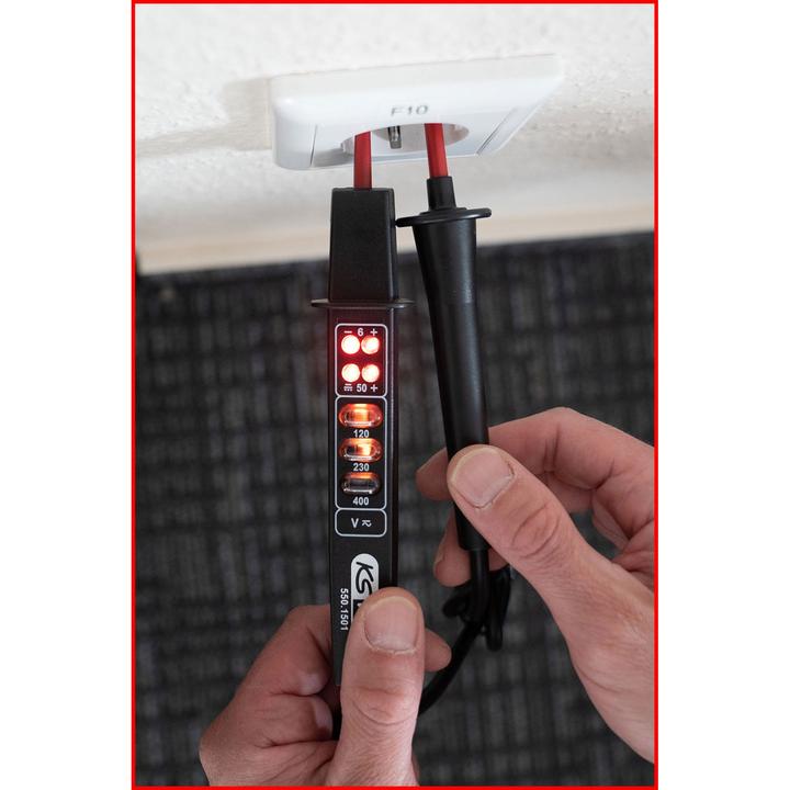 Actual product image KS Tools Polarity and tension tester with protective insulation 6-400 V (CAT II 1000V)