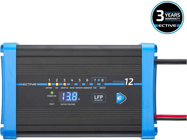 Actual product image Ective 12A 12V Lithium Battery Charger Multiload 12 LFP 8-Stages for LiFePO4 Batteries (12V, 12 A)