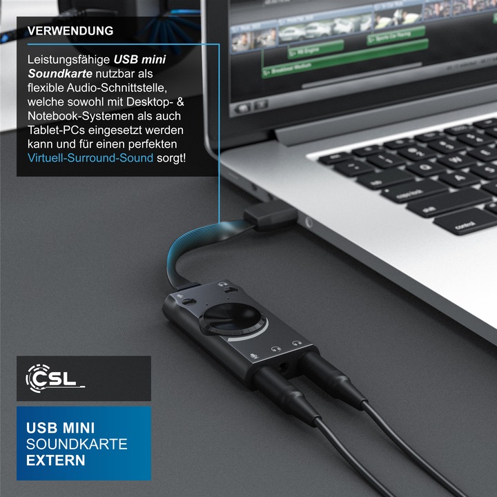 Image du produit CSL Carte son USB son surround, mini carte son externe USB avec contrôle du volume (USB 2.0)