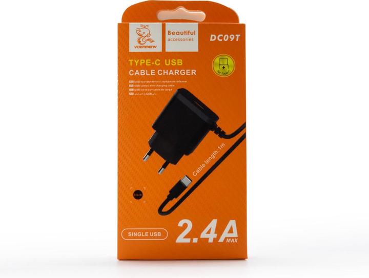 Actual product image DENMEN SCHWARZES USB-WANDLADEGERÄT + TYP-C-KABEL DC09T-W 2,4 A