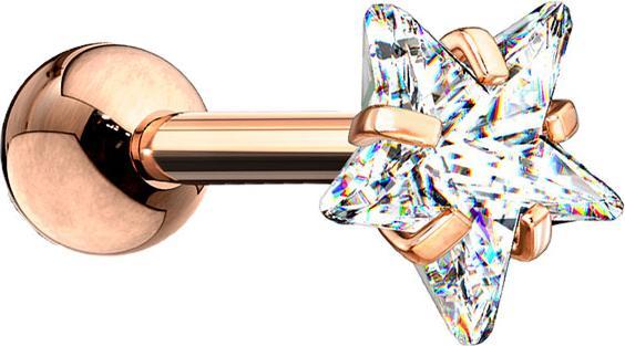 Immagine prodotto Star Piercing Micro bilanciere in oro rosa con sfere e stelle di cristallo (senza ottone, Acciaio chirurgico 316L)