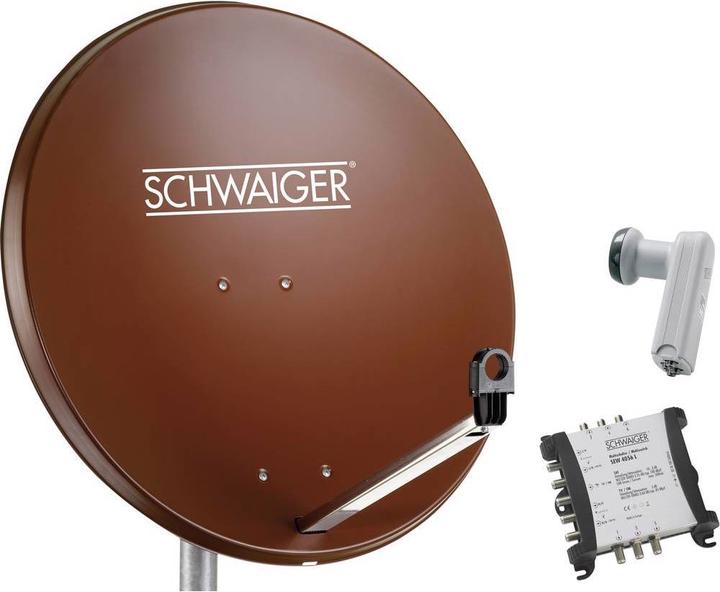 Image du produit Schwaiger Installation SAT 80 cm 6 participants Quattro-LNB (sans switch) tuile-rouge avec multiswitch 5/6 (Antenne parabolique, DVB-S / -S2)