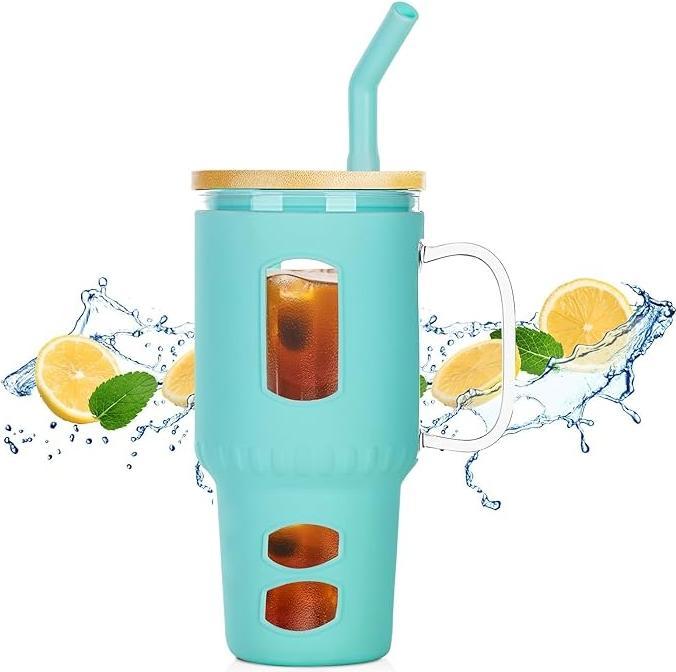 Produktbild Gewürzladen Näfels Glasbecher mit Strohhalm & Bambusdeckel (0.96 l)