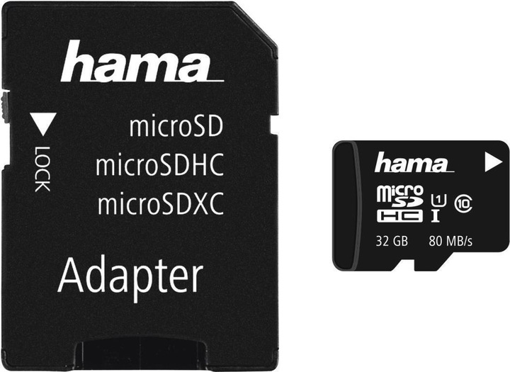 Produktbild Hama microSDHC 32GB Class 10 UHS-I 80MB/s + Adapter/Foto (32 GB, microSDHC, U1, UHS-I)