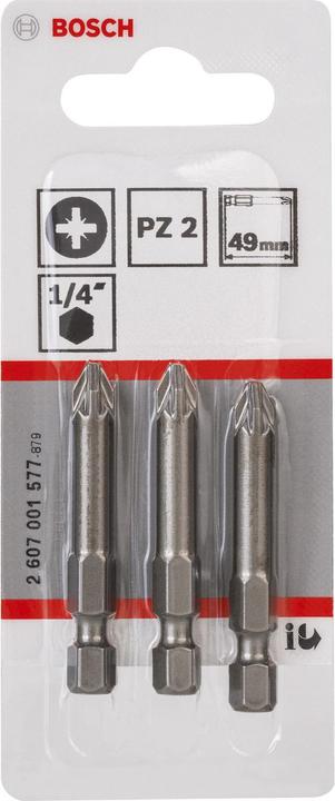 Produktbild Bosch Professional Zubehör Schrauberbit Extra-Hart PZ 2, 49 mm, 3er-Pack (Kreuz Pozidriv PZ)