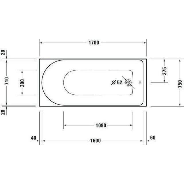 Thumbnail - Duravit, Badewanne, Whirlwanne D-NEO Einbauversion 1 RS Jet Project-System we (75 cm, 170 cm)