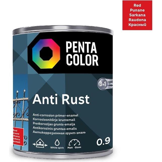 Pentacolor, Colore + Vernice per fai da te, Vernice Anticor Rosso Antiruggine 0,9l (900 ml)
