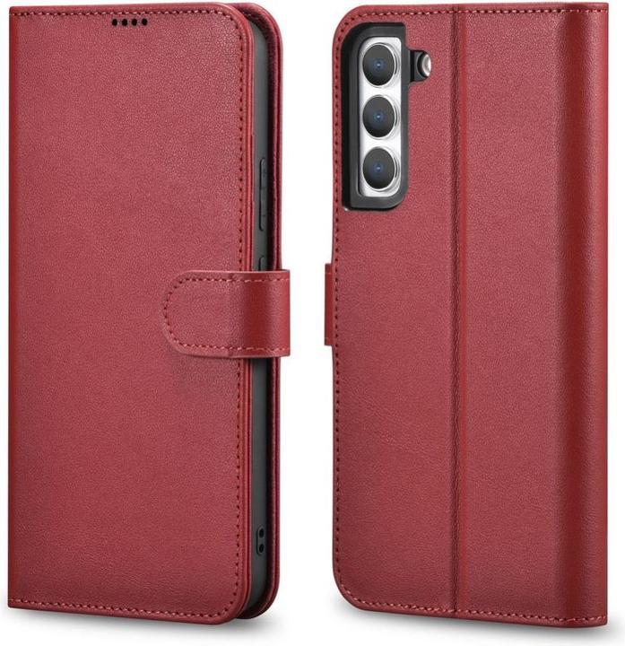 iCarer Haitang Leather Wallet Case Leather Case for Samsung Galaxy S22 + (S22 Plus) Wallet Case Red (Samsung Galaxy S22+)