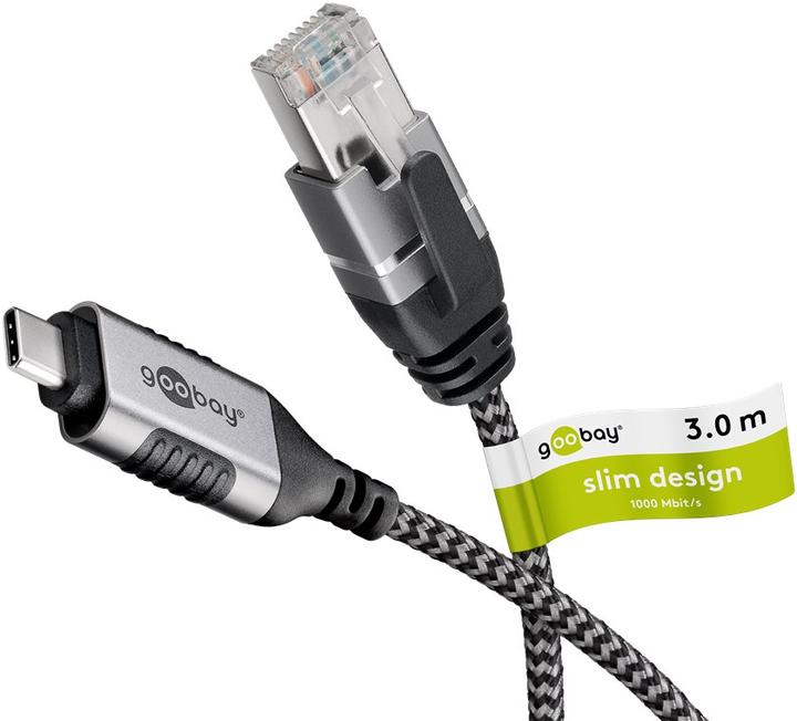 Goobay Ethernet-Kabel USB-C 3.1 auf RJ45, Slim, 3 m (USB-C 3.1 Gen 1, RJ45 (1x))