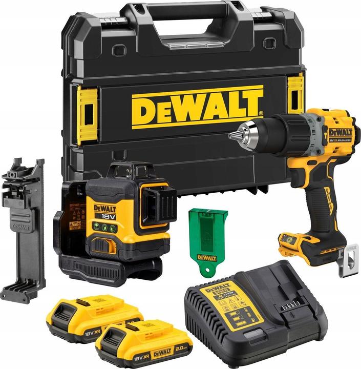 Produktbild DeWalt ZESTAW COMBO 18V DCK2095D2T (DCD805+LASER 3x360 DCLE34031) 2x2,0Ah TSTAK