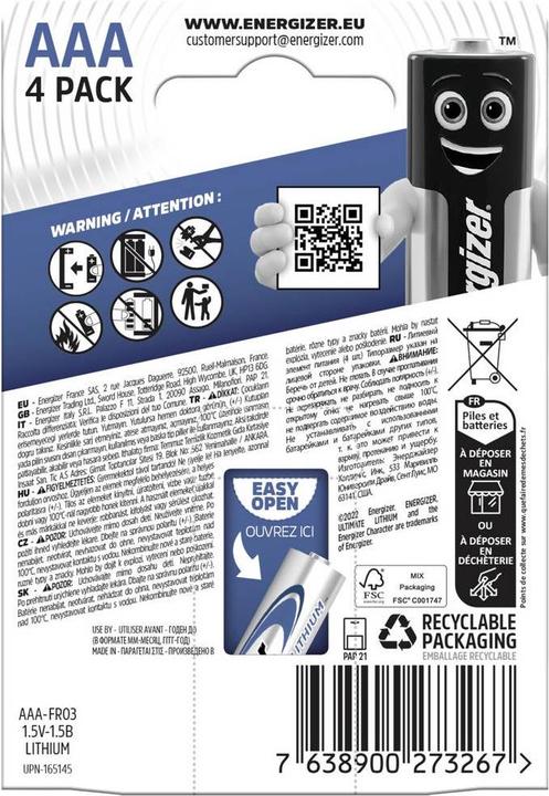 Produktbild Energizer Ultimate Lithium (4 Stk., AAA, 1150 mAh)
