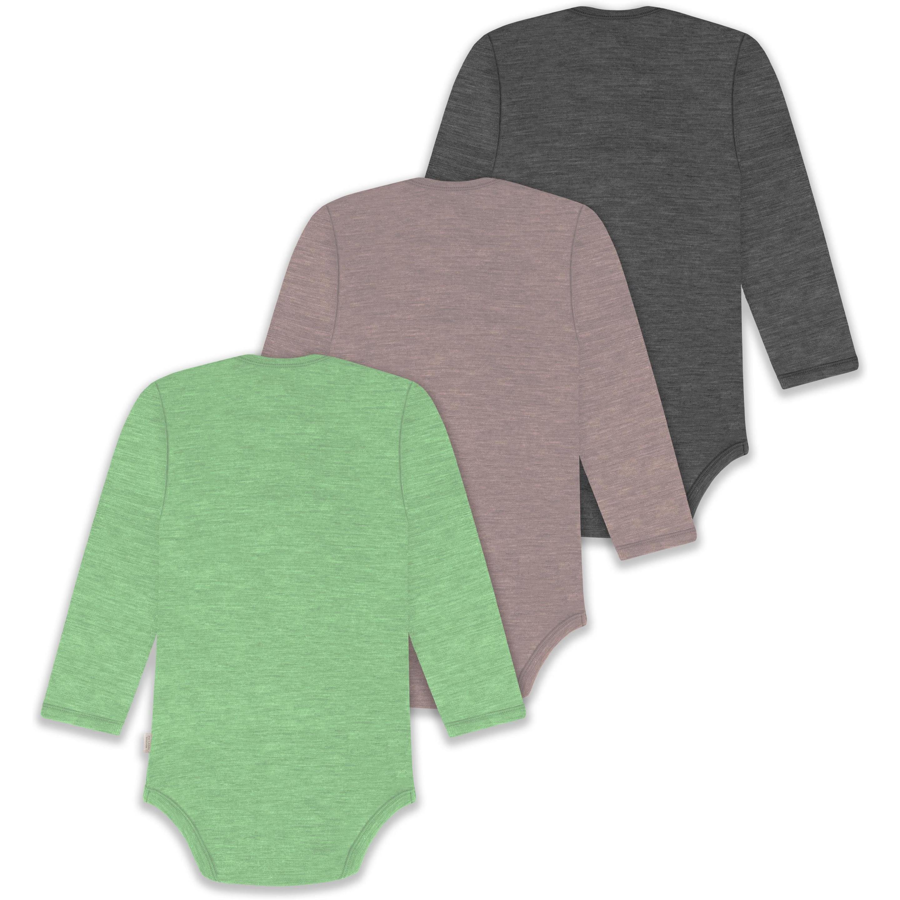 Thumbnail - Normani, Herren, Body, 3er Pack Baby Merino Body Langarm „Auckland" - 9383, Rosa, (74)
