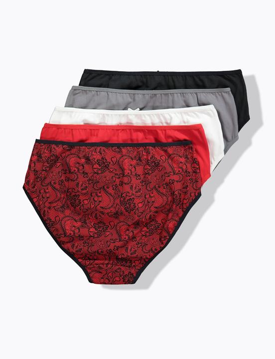 Immagine prodotto Ulla Popken Slip midi in confezione da cinque con stampa effetto pizzo/tinta unita (54)