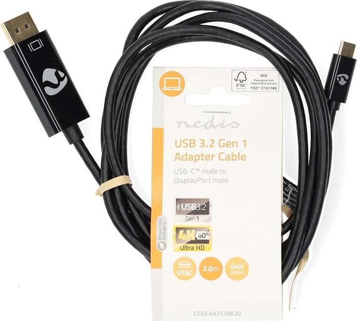 Actual product image Nedis USB-C™ Adapter | USB 3.2 Gen 1 | USB-C™ Plug | DisplayPort Plug | 4K@60Hz | 2.00 m | Run (2 m, USB Type C)