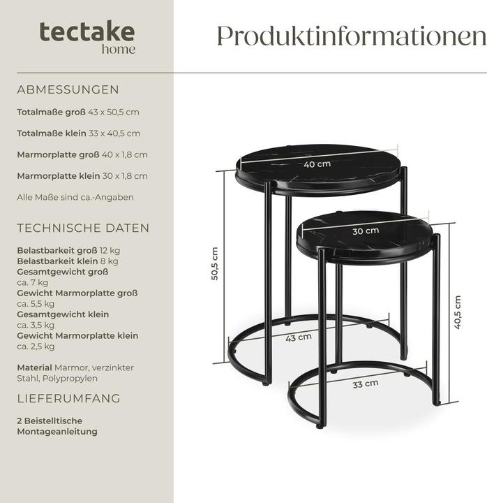 Actual product image tectake Side table Ellsa, marble top, steel frame