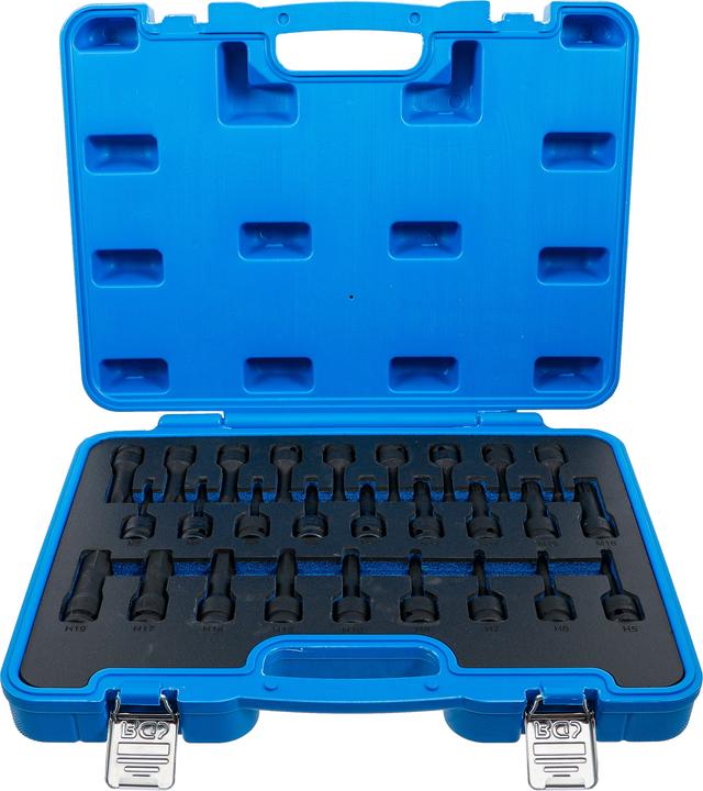 Actual product image BGS Impact Bit Socket Set 27 pcs. (5 - 6 - 7 - 8 - 10 - 12 - 14 - 17 - 19 mm, M5 - M6 - M8 - M9 - M10 - M12 - M14 - M16 - M18, T25 - T30 - T40 - T45 - T50 - T55 - T60 - T70 - T80)