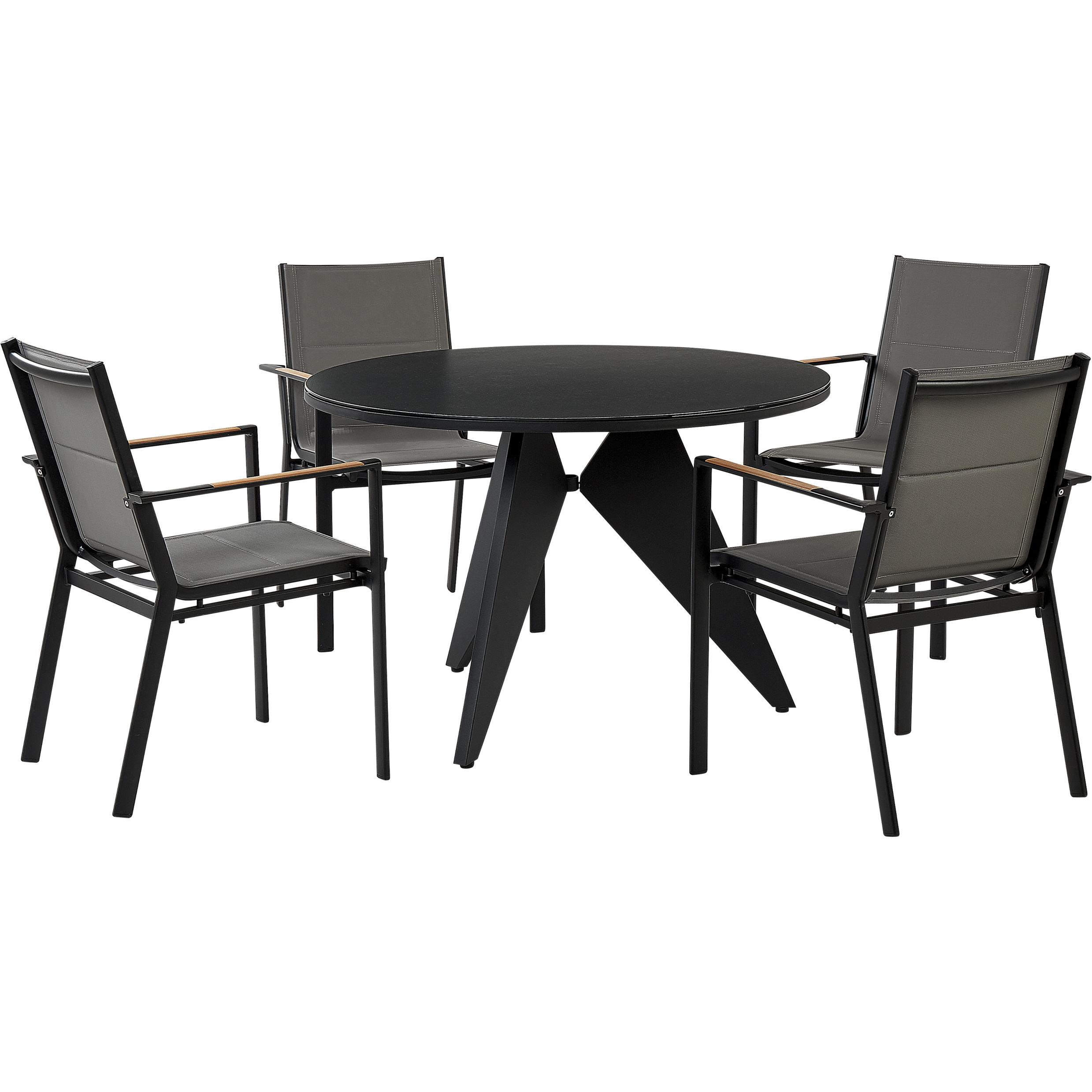 Beliani, Gartentisch + Balkontisch, Gartenmöbel Set Aluminium schwarz / grau 4-Sitzer OLMETTO/BUSSETO (110 cm)