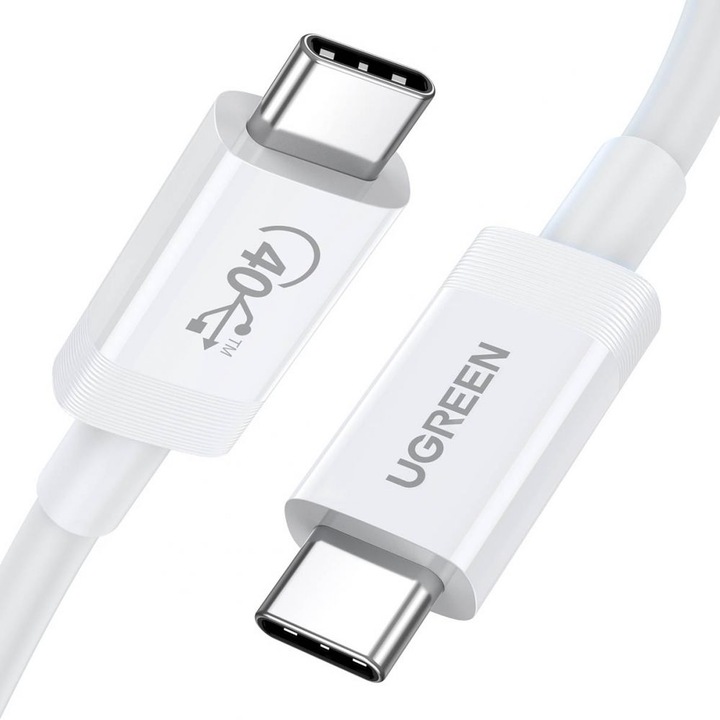 Actual product image Ugreen USB-C to USB-C USB4 Cable, 40Gbps, 0.8m (White)