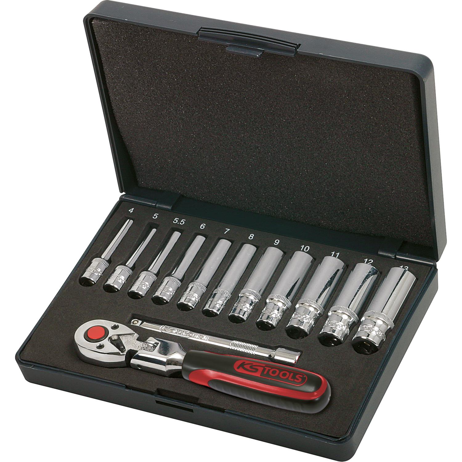 KS Tools, Steckschlüssel + Stecknuss, 1/4" CHROMEplus Steckschlüssel-Satz (13 mm, 8 mm, 10  mm, 4 mm, 11 mm, 7 mm, 12 mm...
